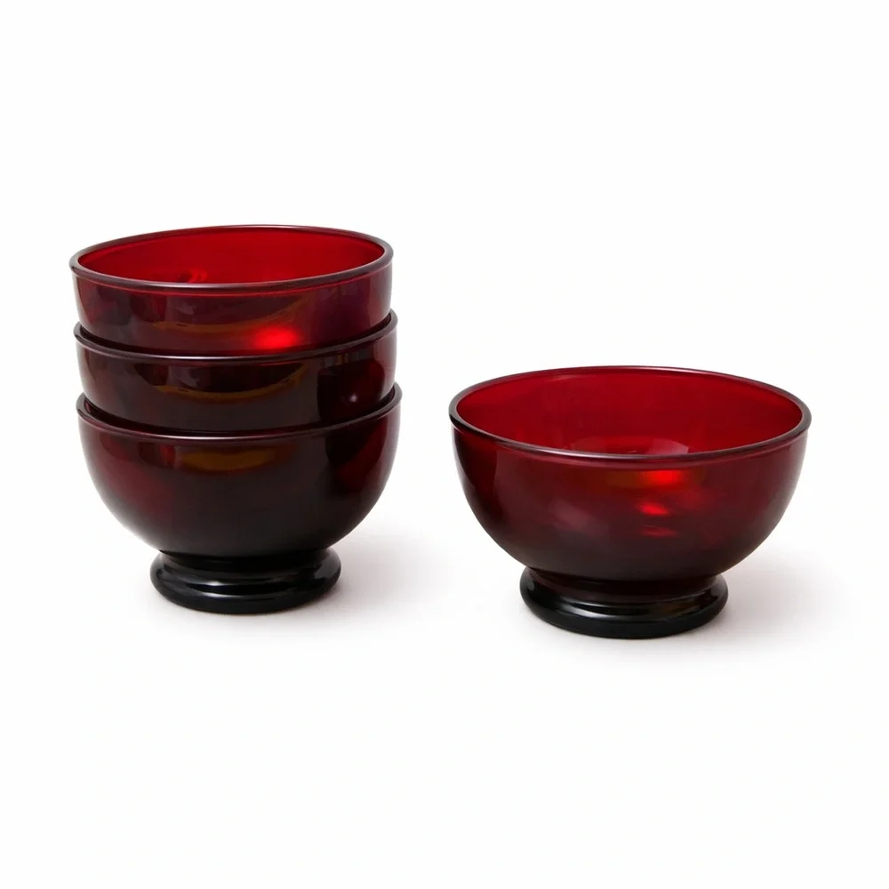 Anchor Hocking Royal Ruby Red Glass Dessert Bowls Set of 4 Vintage